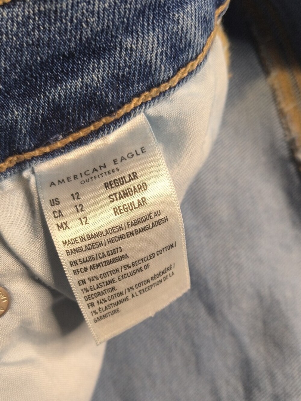 S1138 90s Straight Stretch w/30" Inseam👖American Eagle Women's Size 12 Jeans - Picture 5 of 6
